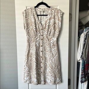 LOFT Brown Cream Flutter Sleeve V-neck Sundress